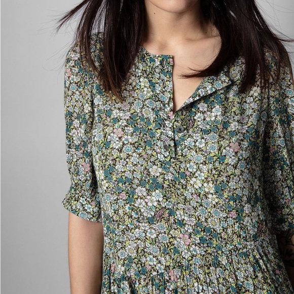 ZADIG & VOLTAIRE Risla Dress Medium Risla Liberty-floral Crinkle Dress In Gelb - Picture 5 of 11